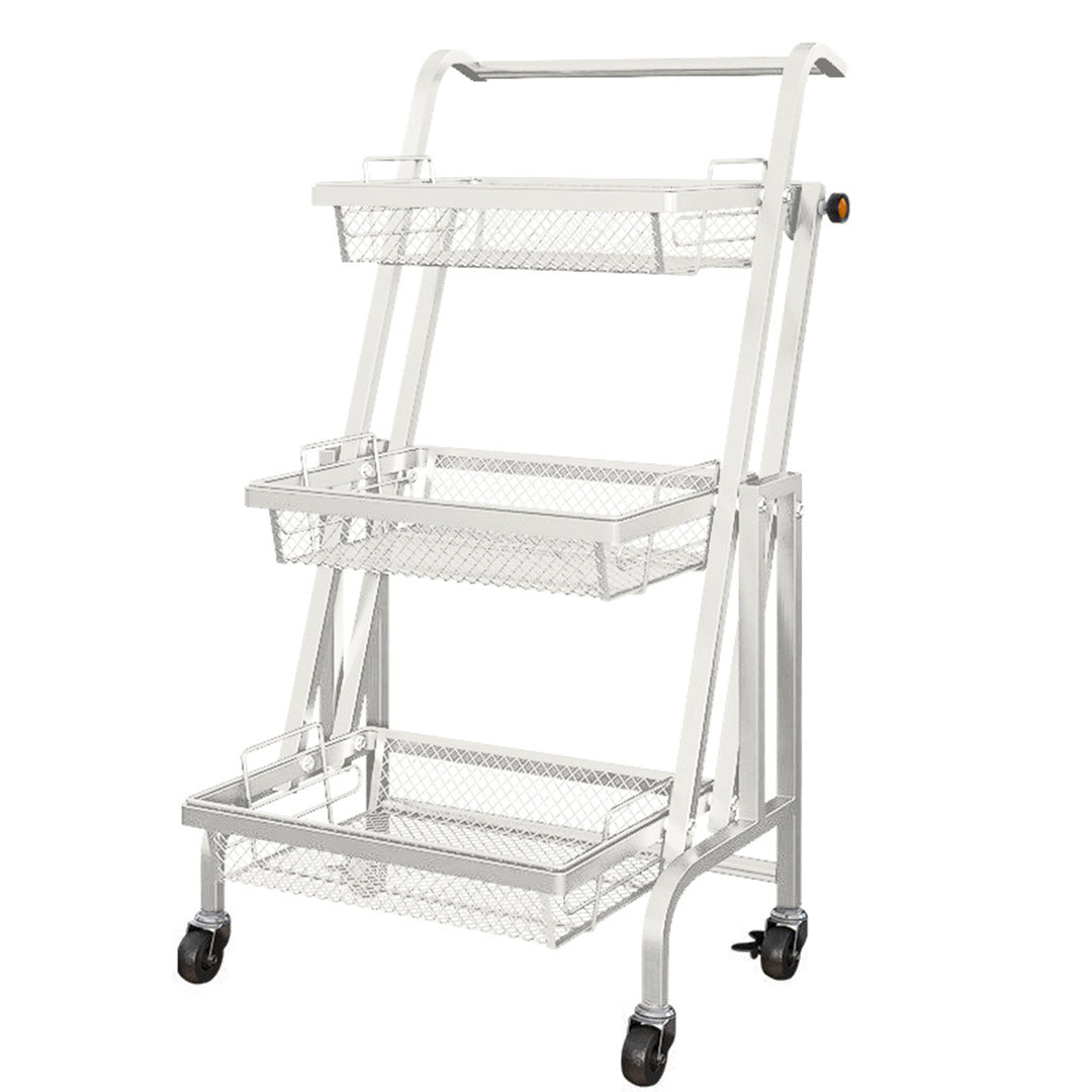 SOGA 3 Tier Steel White Adjustable Kitchen Cart Multi-Functional Shelves Portable Storage Organizer with Wheels - Cafe Supply