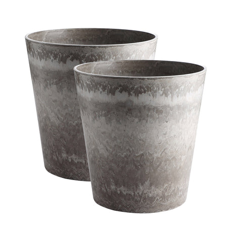 SOGA 2X 37cm Rock Grey Round Resin Tapered Plant Flower Pot in Cement Pattern Planter Cachepot for Indoor Home Office - Cafe Supply