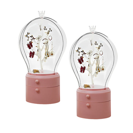 SOGA 2X Pink 360 Degree Rotating LED Light 2 Layered Jewelry Storage Box Waterproof Dustproof Accessories Organiser - Cafe Supply