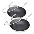 SOGA 2X 32cm Stainless Steel Tri-Ply Frying Cooking Fry Pan Textured Non Stick Interior Skillet with Glass Lid - Cafe Supply