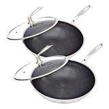 SOGA 2X 32cm Stainless Steel Tri-Ply Frying Cooking Fry Pan Textured Non Stick Interior Skillet with Glass Lid - Cafe Supply