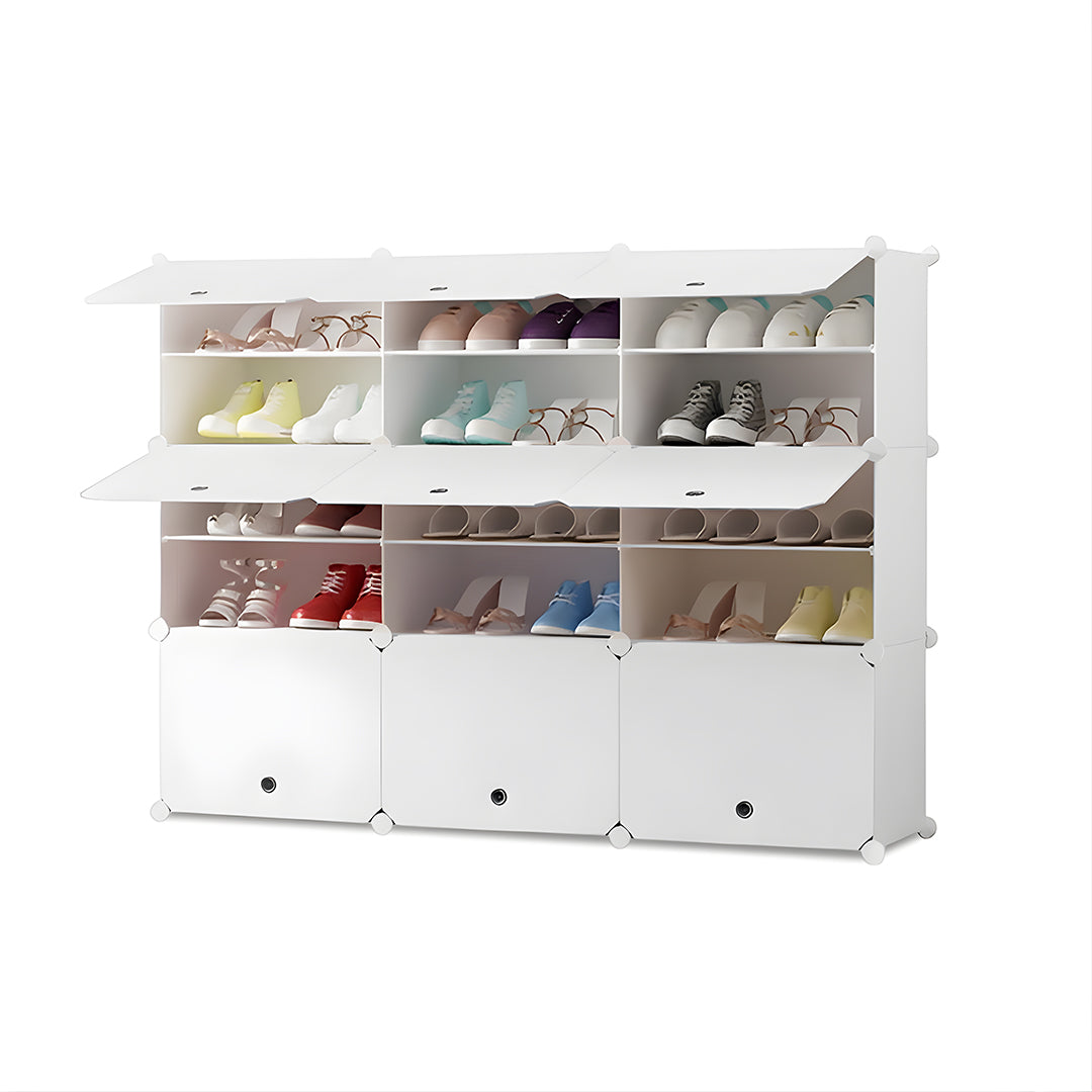 SOGA 5 Tier 3 Column White Shoe Rack Organizer Sneaker Footwear Storage Stackable Stand Cabinet Portable Wardrobe with Cover - Cafe Supply