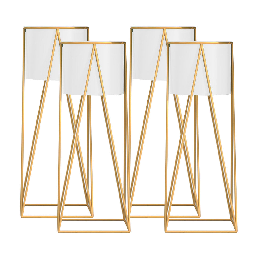 SOGA 4X 70cm Gold Metal Plant Stand with White Flower Pot Holder Corner Shelving Rack Indoor Display - Cafe Supply