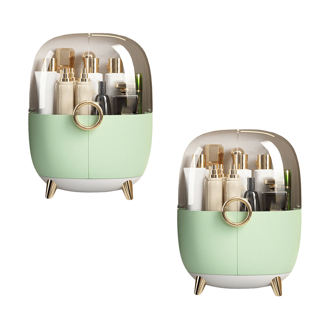 SOGA 2X Green Transparent Countertop Makeup Organiser Cosmetic Storage Waterproof Dustproof Bathroom Skincare Holder with Lid - Cafe Supply