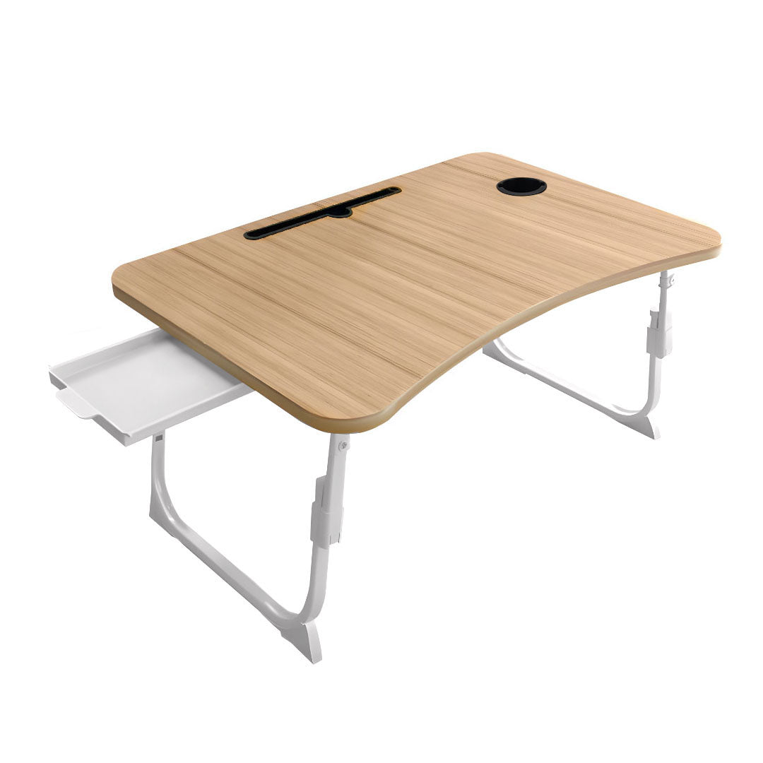 SOGA Oak Portable Bed Table Adjustable Folding Mini Desk Stand With Cup-Holder Home Decor - Cafe Supply