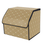 SOGA Leather Car Boot Collapsible Foldable Trunk Cargo Organizer Portable Storage Box Beige/Gold Stitch Small - Cafe Supply