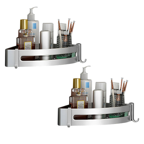 SOGA 2X Silver Wall-Mounted Triangular Bathroom Storage Corner Vanity Organiser Space Saving Adhesive Shelf Rack with Hooks - Cafe Supply