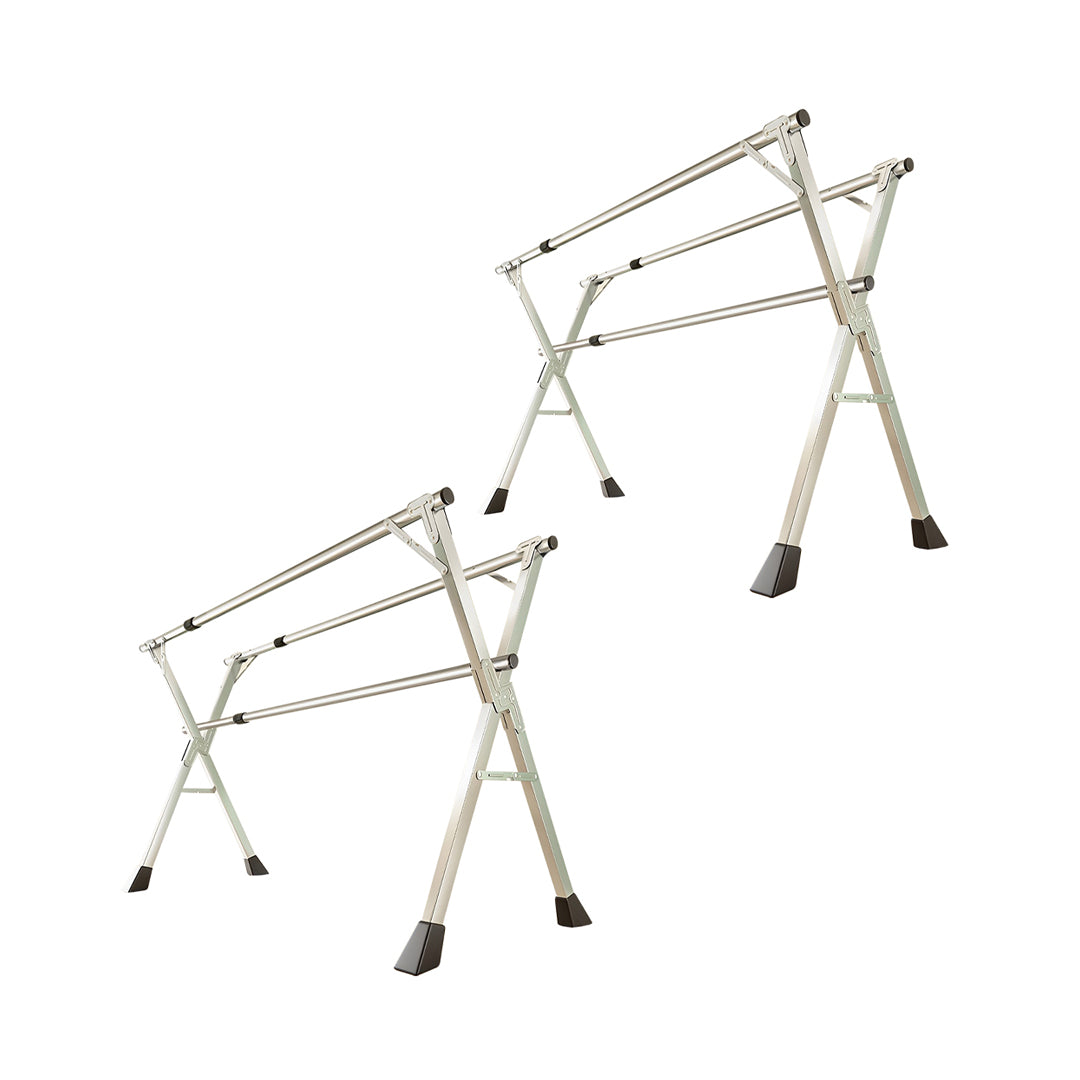 SOGA 2X 2.4m Portable Standing Clothes Drying Rack Foldable Space-Saving Laundry Holder 3 Poles - Cafe Supply