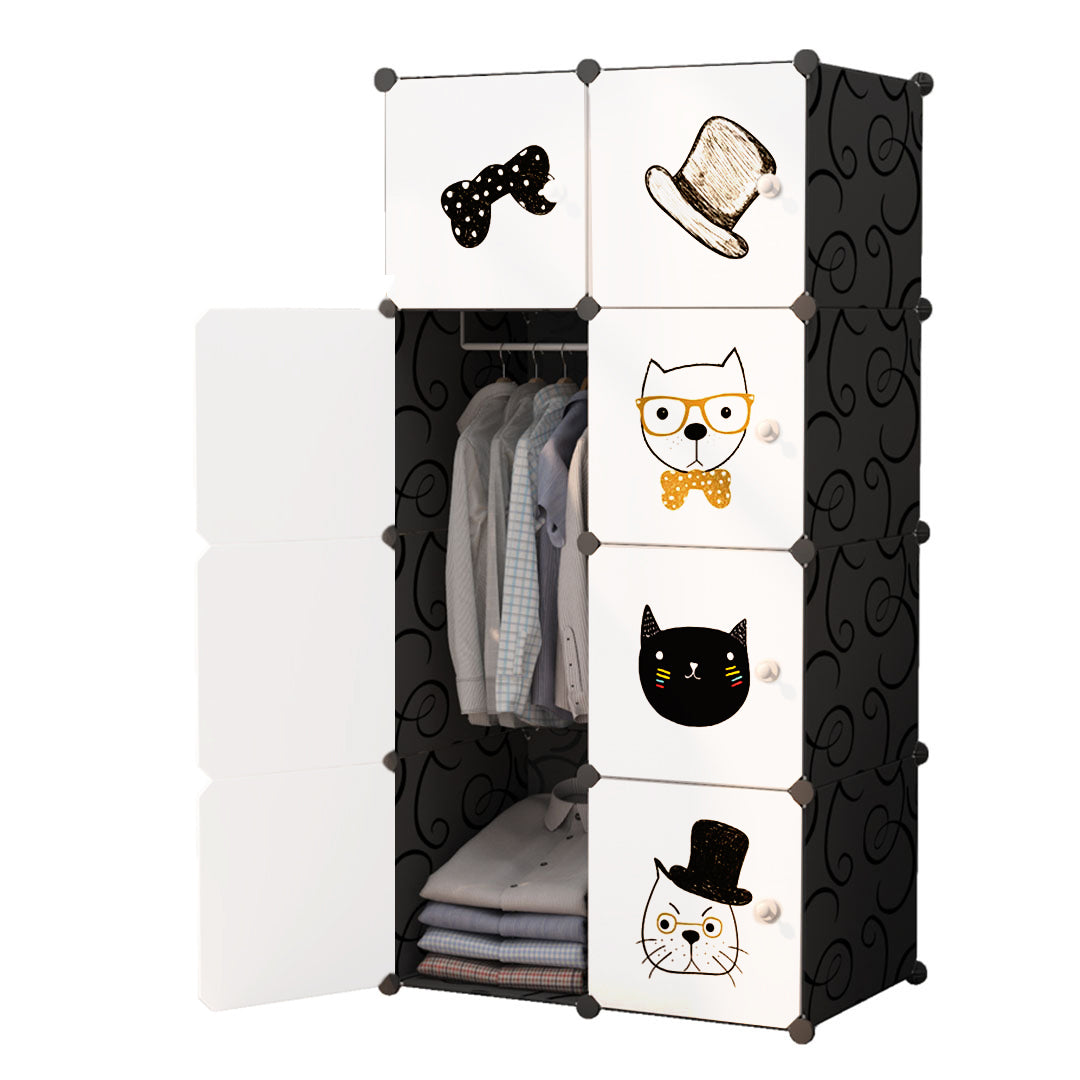 SOGA 8 Cubes Black Portable Wardrobe Divide-Grid Modular Storage Organiser Foldable Closet - Cafe Supply