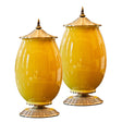 SOGA 2X 40cm Ceramic Oval Flower Vase with Gold Metal Base Yellow - Cafe Supply