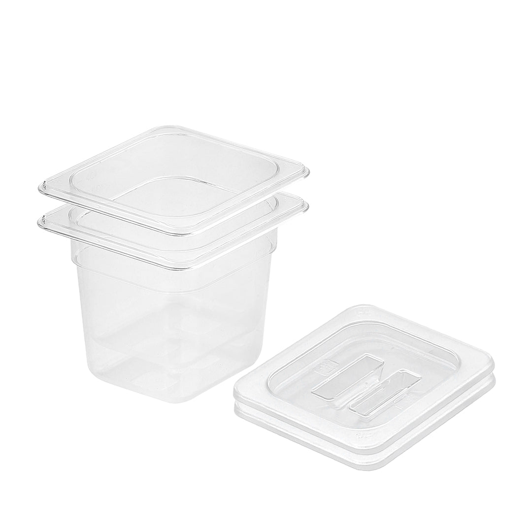 SOGA 150mm Clear Gastronorm GN Pan 1/6 Food Tray Storage Bundle of 2 with Lid - Cafe Supply