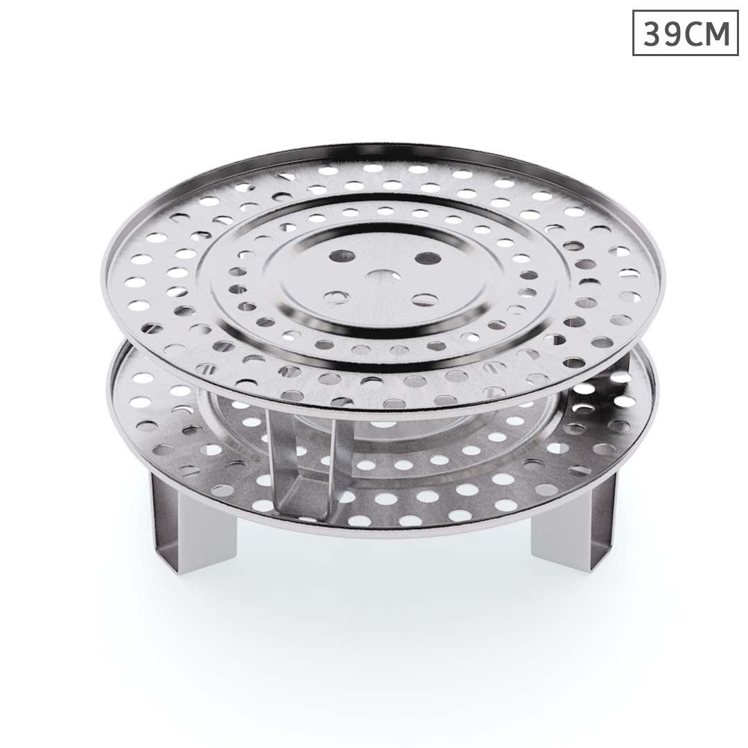 SOGA 2X 39cm Stainless Steel Steamer Insert Stock Pot Steaming Rack Stockpot Tray - Cafe Supply