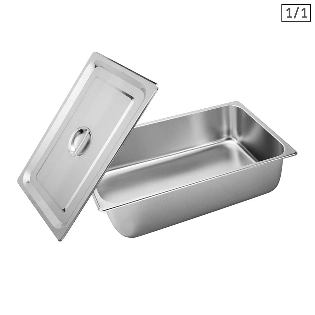 SOGA Gastronorm GN Pan Full Size 1/1 GN Pan 15cm Deep Stainless Steel Tray With Lid - Cafe Supply