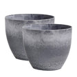 SOGA 2X 32cm Weathered Grey Round Resin Plant Flower Pot in Cement Pattern Planter Cachepot for Indoor Home Office - Cafe Supply