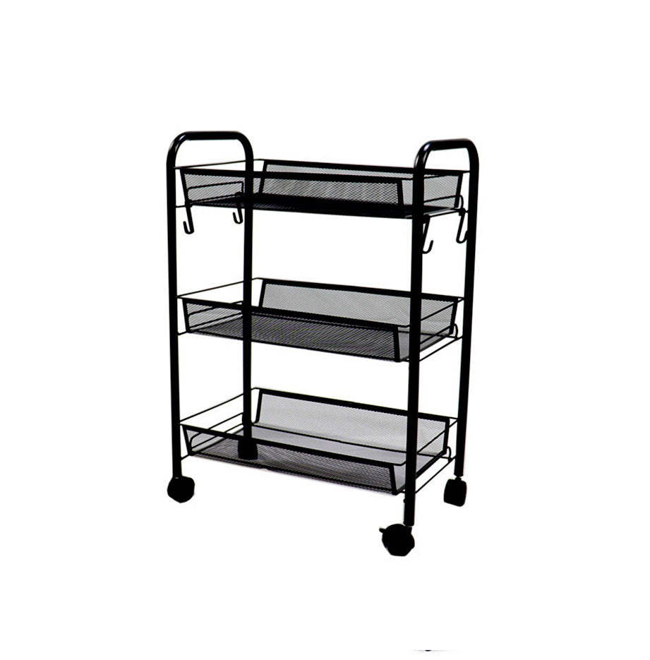 SOGA 3 Tier Steel Black Bee Mesh Kitchen Cart Multi-Functional Shelves Portable Storage Organizer with Wheels - Cafe Supply