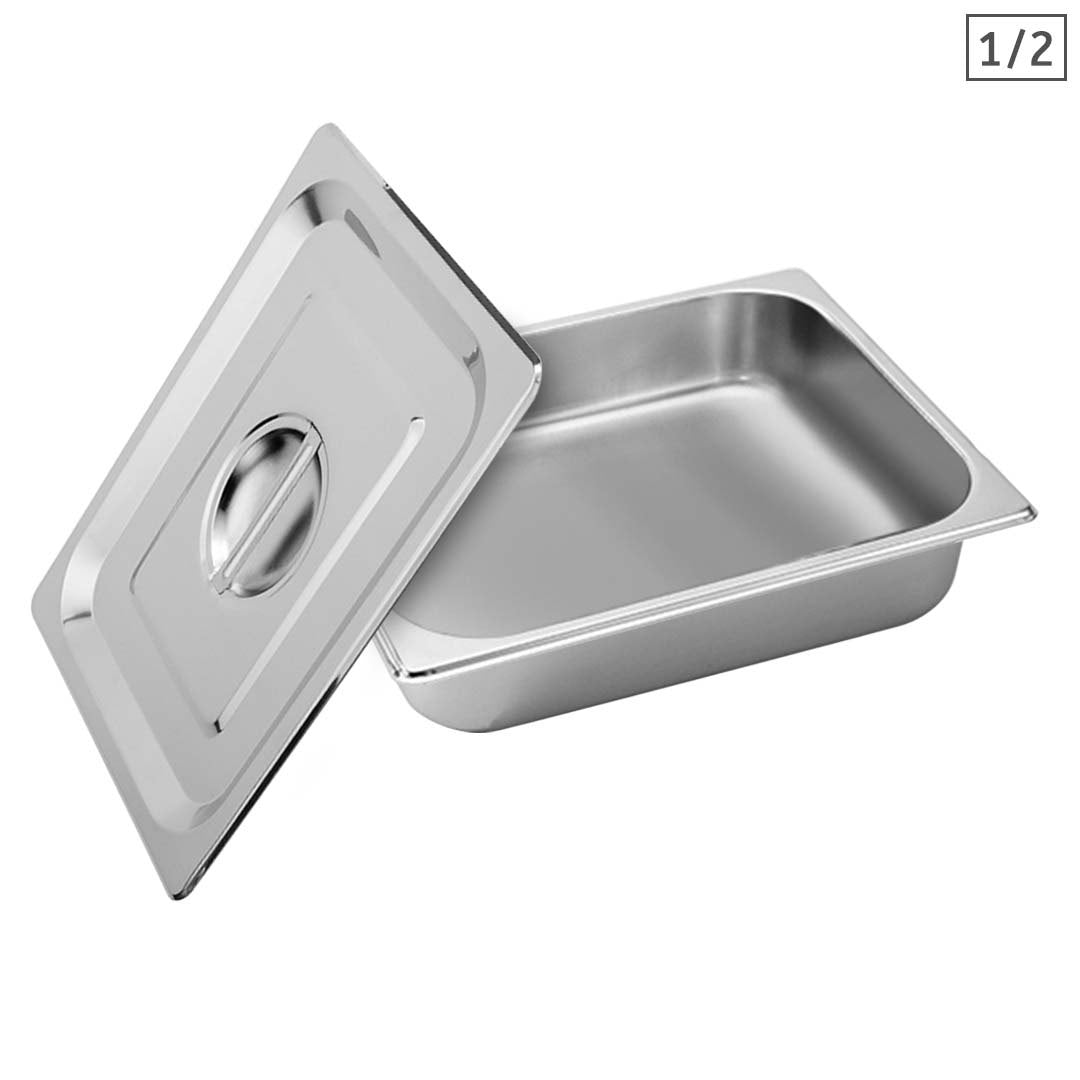SOGA Gastronorm GN Pan Full Size 1/2 GN Pan 6.5cm Deep Stainless Steel Tray With Lid - Cafe Supply