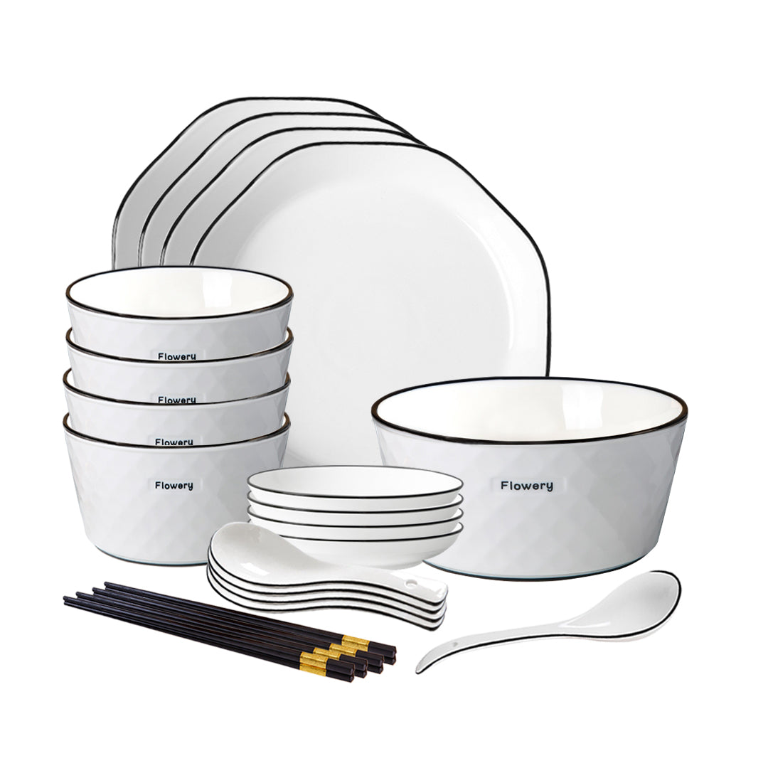 SOGA Diamond Pattern Ceramic Dinnerware Crockery Soup Bowl Plate Server Kitchen Home Decor Set of 13 - Cafe Supply