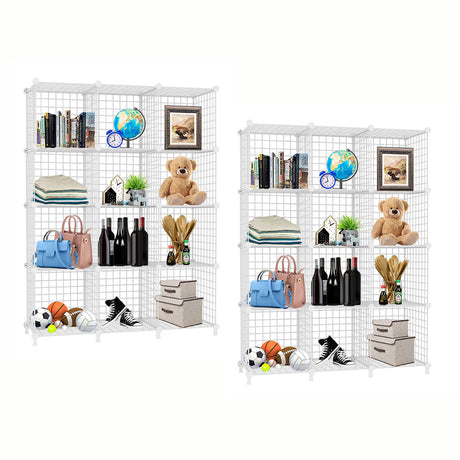 SOGA 2X White Portable 12-Cube 3 Column Storage Organiser Foldable DIY Modular Grid Space Saving Shelf - Cafe Supply