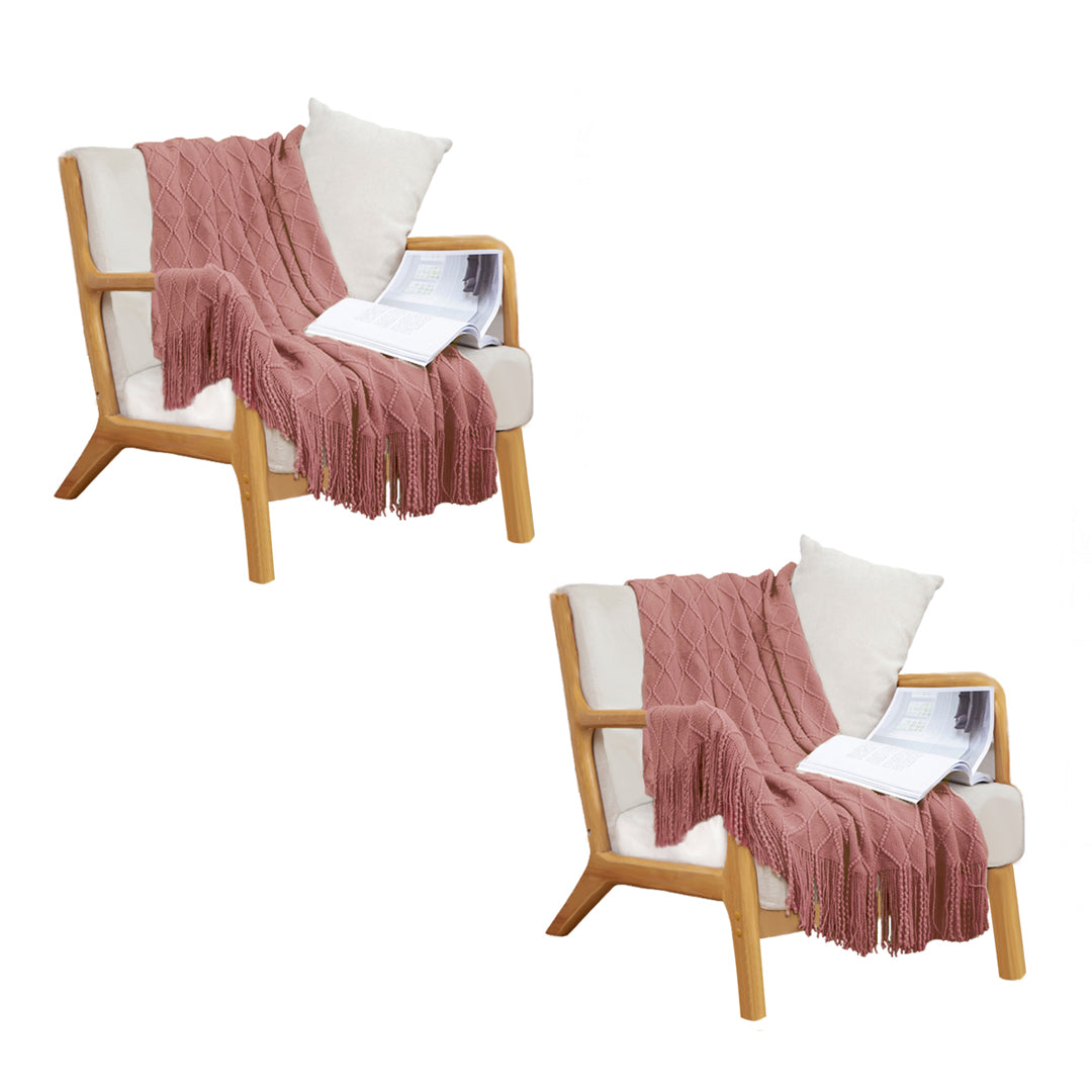 SOGA 2X  Pink Diamond Pattern Knitted Throw Blanket Warm Cozy Woven Cover Couch Bed Sofa Home Decor with Tassels - Cafe Supply