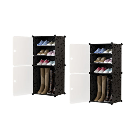 SOGA 2X  4 Tier Shoe Rack Organizer Sneaker Footwear Storage Stackable Stand Cabinet Portable Wardrobe with Cover - Cafe Supply