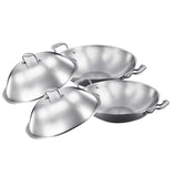 SOGA 2X 3-Ply 38cm Stainless Steel Double Handle Wok Frying Fry Pan Skillet with Lid - Cafe Supply
