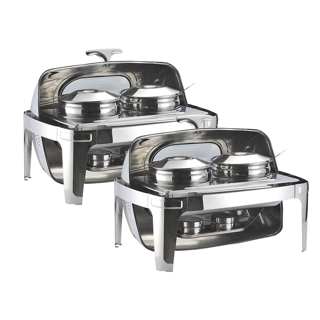 SOGA 2X 6.5L Stainless Steel Double Soup Tureen Bowl Station Roll Top Buffet Chafing Dish Catering Chafer Food Warmer Server - Cafe Supply