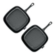 SOGA 2X 23.5cm Square Ribbed Cast Iron Frying Pan Skillet Steak Sizzle Platter with Handle - Cafe Supply