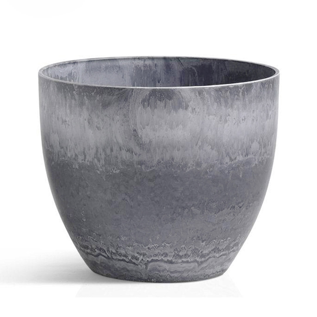 SOGA 32cm Weathered Grey Round Resin Plant Flower Pot in Cement Pattern Planter Cachepot for Indoor Home Office - Cafe Supply