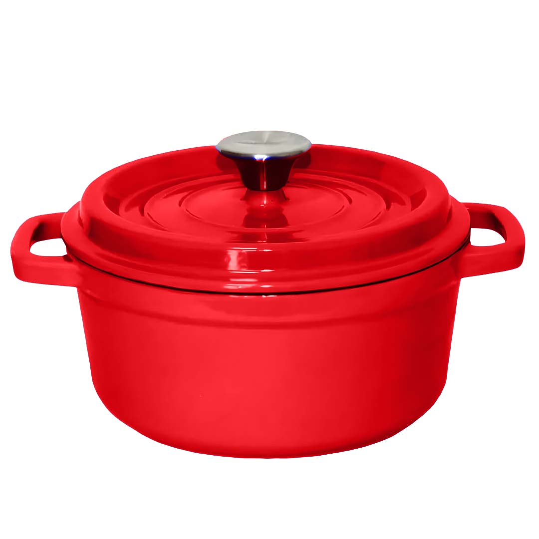 SOGA Cast Iron Enamel 24cm Porcelain Stewpot Casserole Stew Cooking Pot With Lid 3.6L Red - Cafe Supply