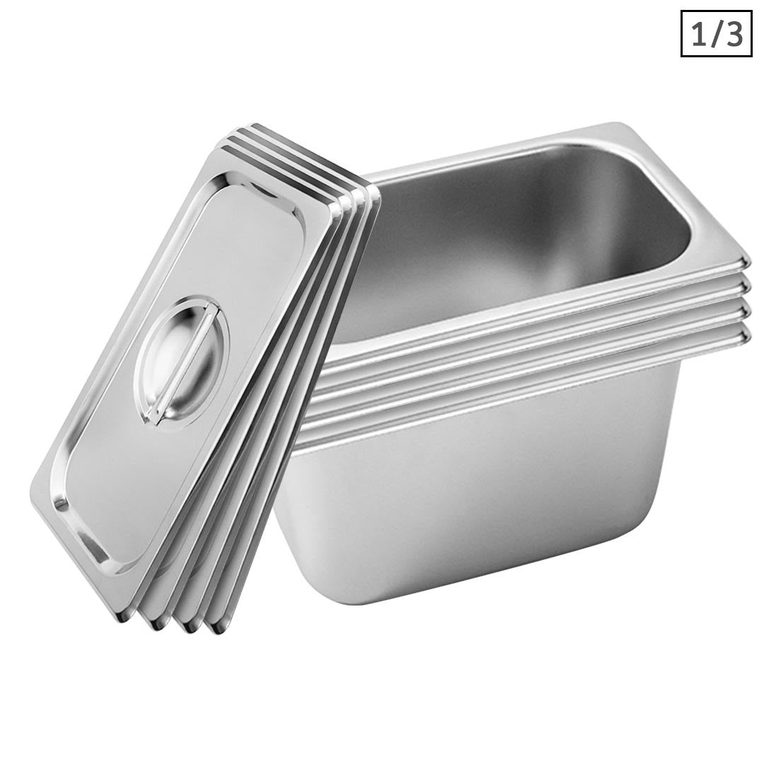 SOGA 4X Gastronorm GN Pan Full Size 1/3 GN Pan 15cm Deep Stainless Steel Tray With Lid - Cafe Supply