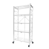 SOGA 5 Tier Steel White Foldable Display Stand Multi-Functional Shelves Portable Storage Organizer with Wheels - Cafe Supply