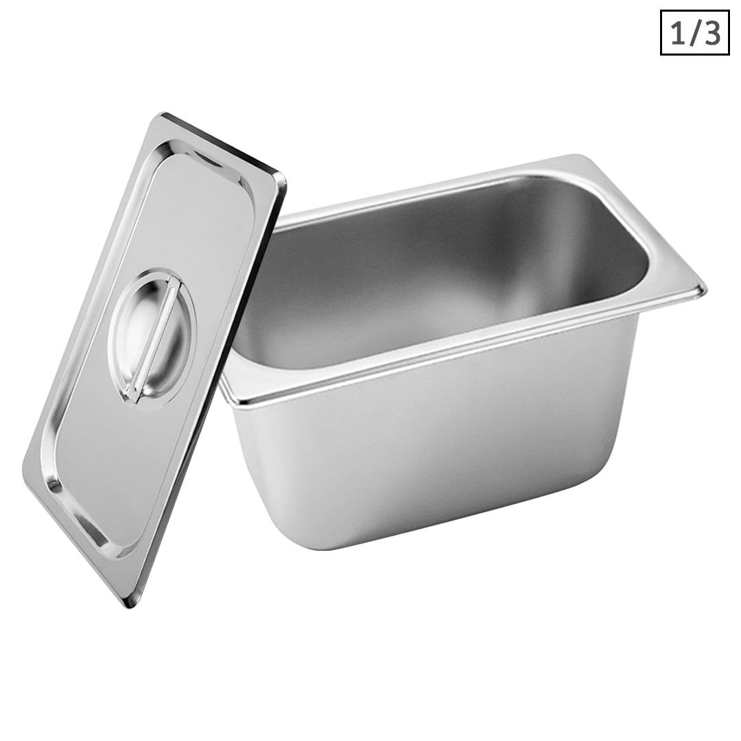 SOGA Gastronorm GN Pan Full Size 1/3 GN Pan 15cm Deep Stainless Steel Tray With Lid - Cafe Supply
