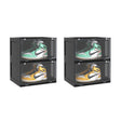 SOGA 2X 2 Tier Black Portable Shoe Organiser Sneaker Footwear Folding Plastic Bin Stackable Storage Box with Magnetic Door - Cafe Supply