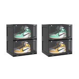 SOGA 2X 2 Tier Black Portable Shoe Organiser Sneaker Footwear Folding Plastic Bin Stackable Storage Box with Magnetic Door - Cafe Supply