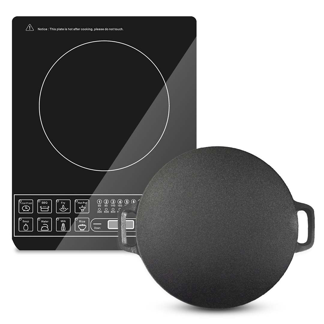 SOGA Electric Smart Induction Cooktop and 34cm Cast Iron Induction Crepe Pan Baking Cookware - Cafe Supply