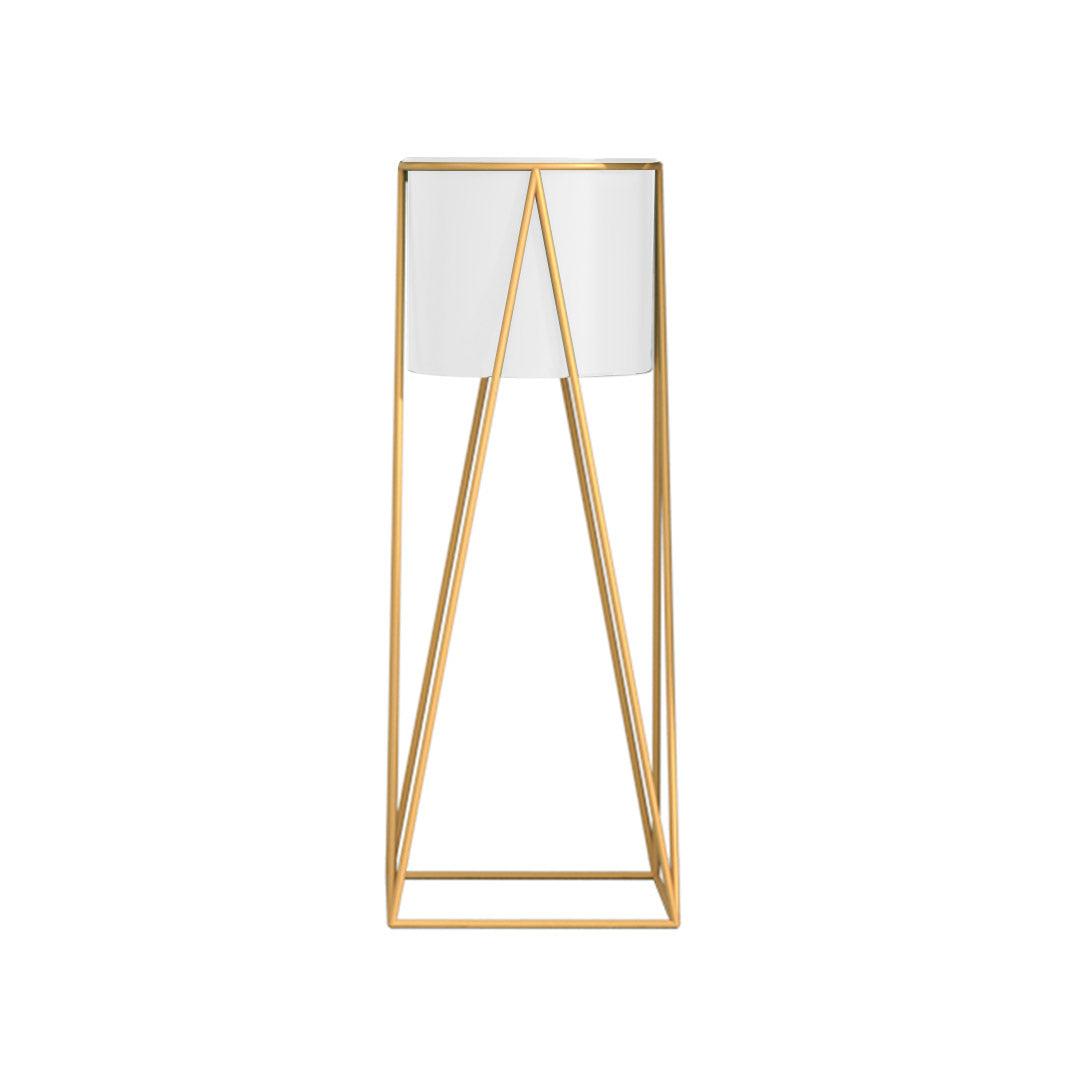 SOGA 70cm Gold Metal Plant Stand with White Flower Pot Holder Corner Shelving Rack Indoor Display - Cafe Supply