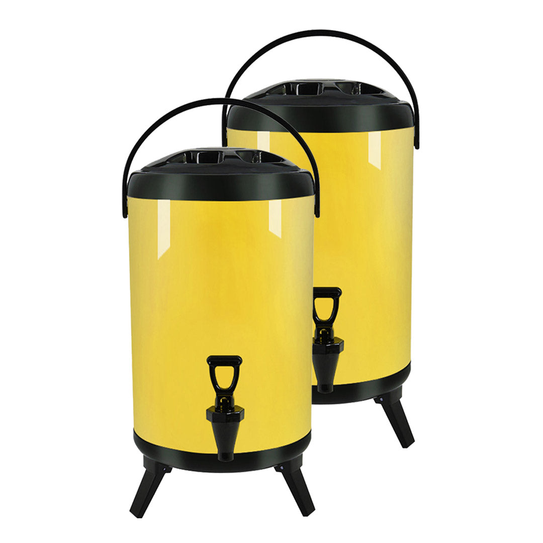 SOGA 2X 14L Stainless Steel Insulated Milk Tea Barrel Hot and Cold Beverage Dispenser Container with Faucet Yellow - Cafe Supply