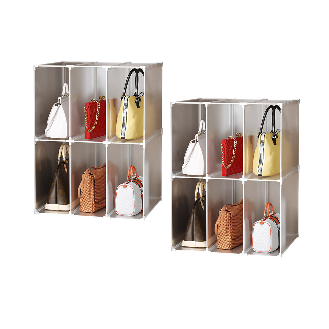 SOGA 2X 3 Tier Multifunctional PP Plastic Bag Box Portable Cubby DIY Storage Shelves Stackable Handbag Purse Organiser - Cafe Supply