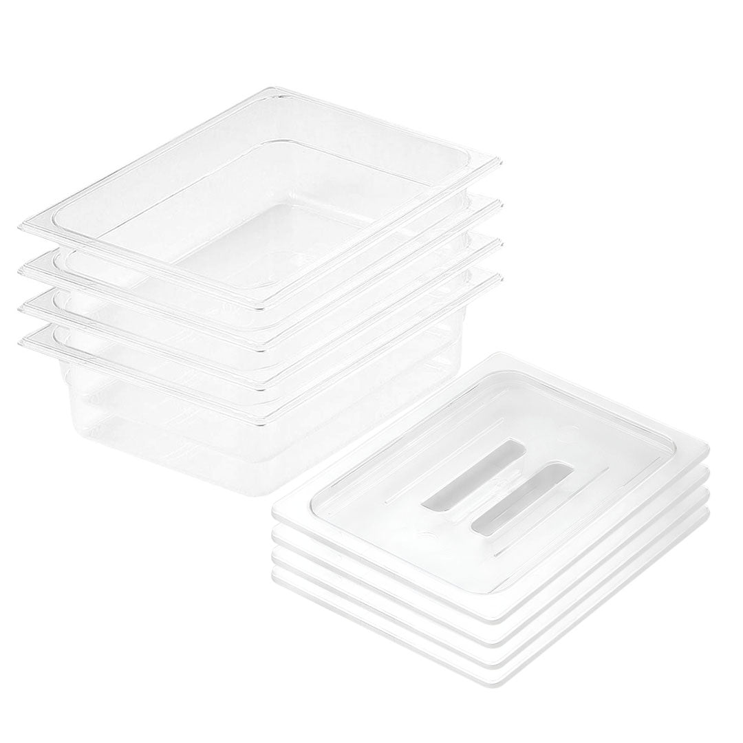 SOGA 100mm Clear Gastronorm GN Pan 1/2 Food Tray Storage Bundle of 4 with Lid - Cafe Supply