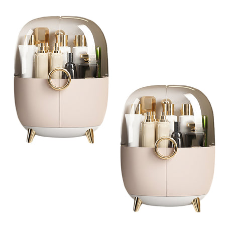 SOGA 2X Pink Transparent Countertop Makeup Organiser Cosmetic Storage Waterproof Dustproof Bathroom Skincare Holder with Lid - Cafe Supply