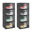SOGA 2X 4 Tier Black Portable Shoe Organiser Sneaker Footwear Folding Plastic Bin Stackable Storage Box with Magnetic Door - Cafe Supply