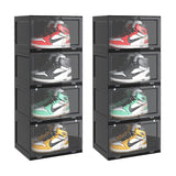 SOGA 2X 4 Tier Black Portable Shoe Organiser Sneaker Footwear Folding Plastic Bin Stackable Storage Box with Magnetic Door - Cafe Supply
