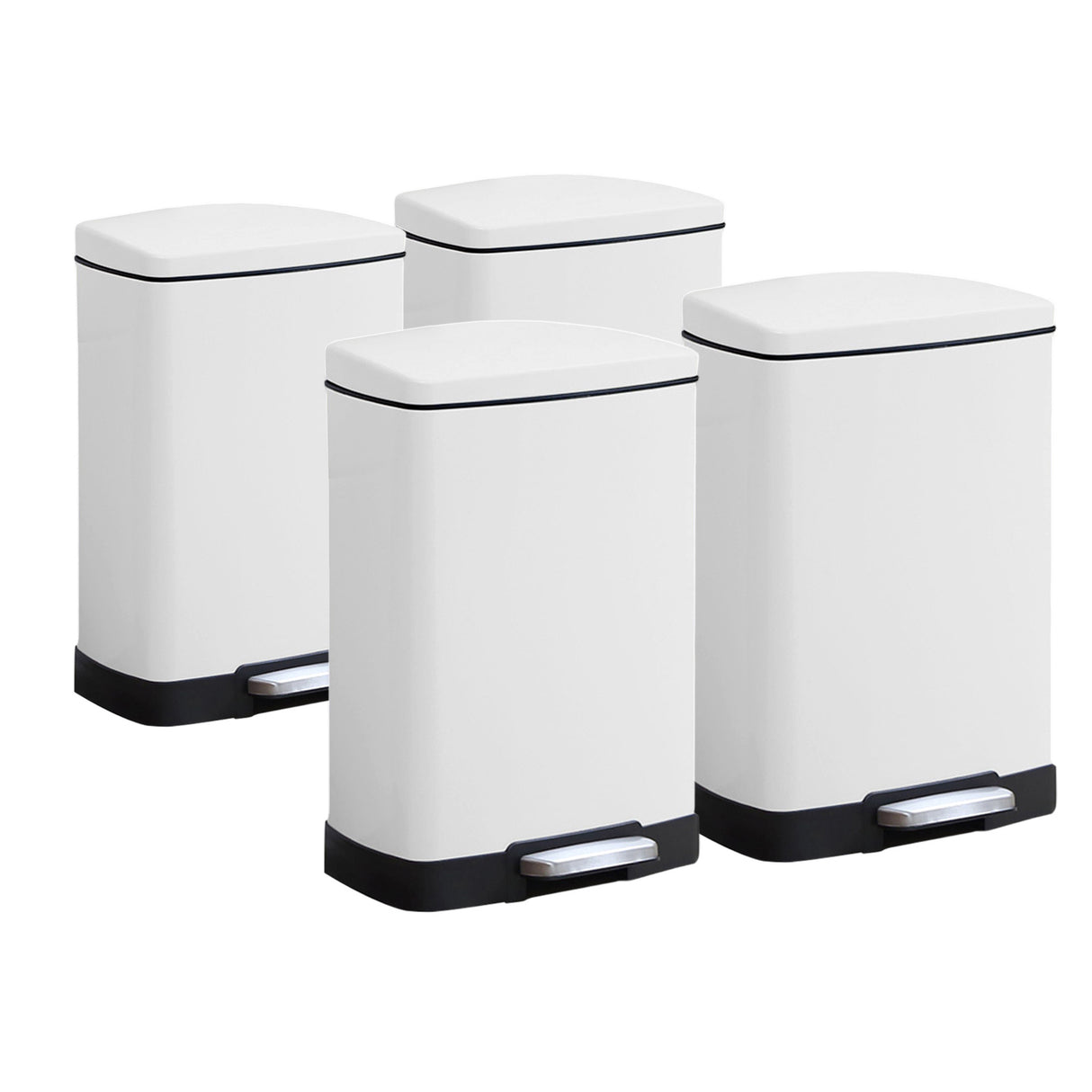 SOGA 4X Foot Pedal Stainless Steel Rubbish Recycling Garbage Waste Trash Bin Rectangular Shape 12L White - Cafe Supply
