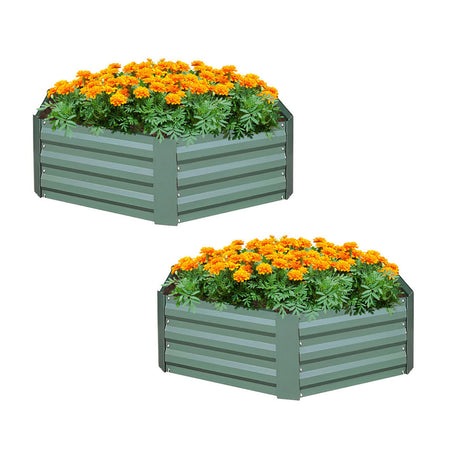 SOGA 2X 60cm Hexagon Shape Galvanised Raised Garden Bed Vegetable Herb Flower Outdoor Planter Box - Cafe Supply
