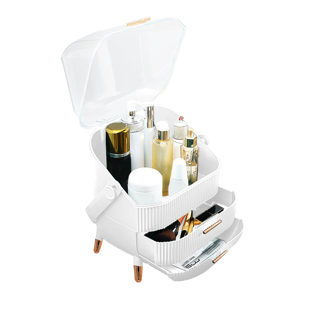 SOGA 29cm White Countertop Makeup Cosmetic Storage Organiser Skincare Holder Jewelry Storage Box with Handle - Cafe Supply