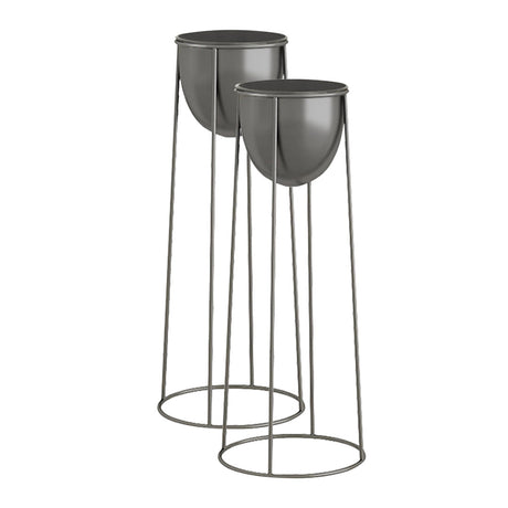 SOGA 2X 50cm Round Wire Metal Flower Pot Stand with Black Flowerpot Holder Rack Display - Cafe Supply