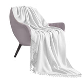 SOGA White Acrylic Knitted Throw Blanket Solid Fringed Warm Cozy Woven Cover Couch Bed Sofa Home Decor - Cafe Supply