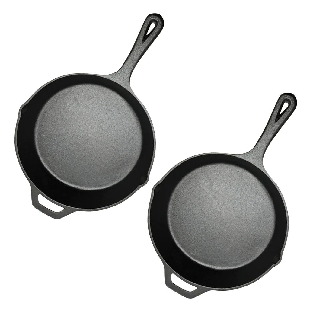 SOGA 2X 30cm Round Cast Iron Frying Pan Skillet Steak Sizzle Platter with Helper Handle - Cafe Supply