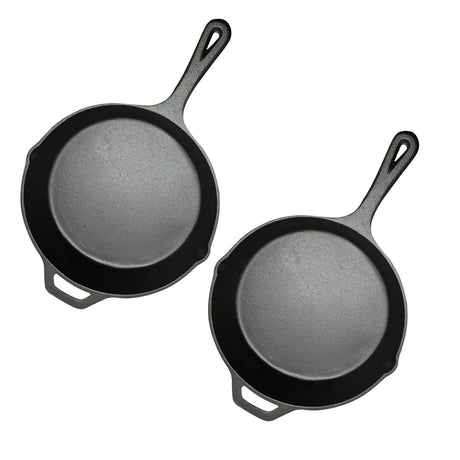 SOGA 2X 30cm Round Cast Iron Frying Pan Skillet Steak Sizzle Platter with Helper Handle - Cafe Supply