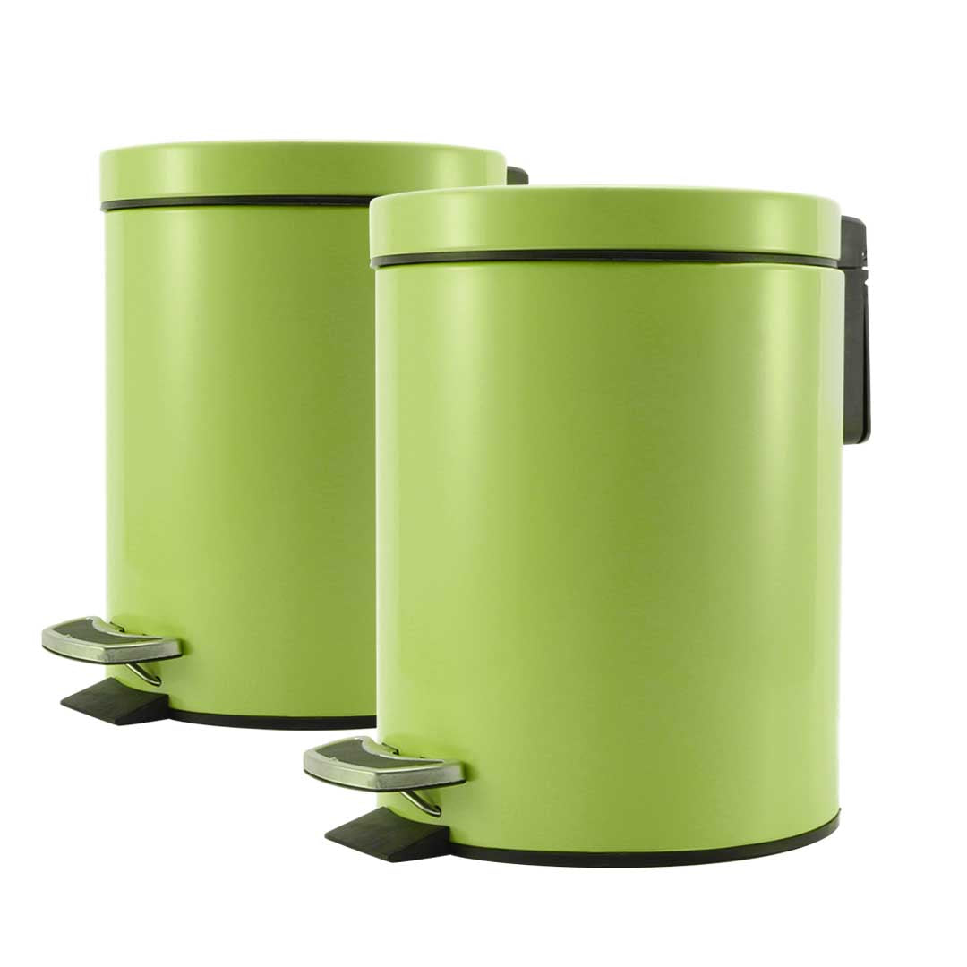 SOGA 2X 7L Foot Pedal Stainless Steel Rubbish Recycling Garbage Waste Trash Bin Round Green - Cafe Supply